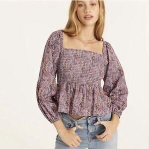 J Crew Liberty Fabric Tropical Prince Print Paisley Smocked CropTop Sz Xxs